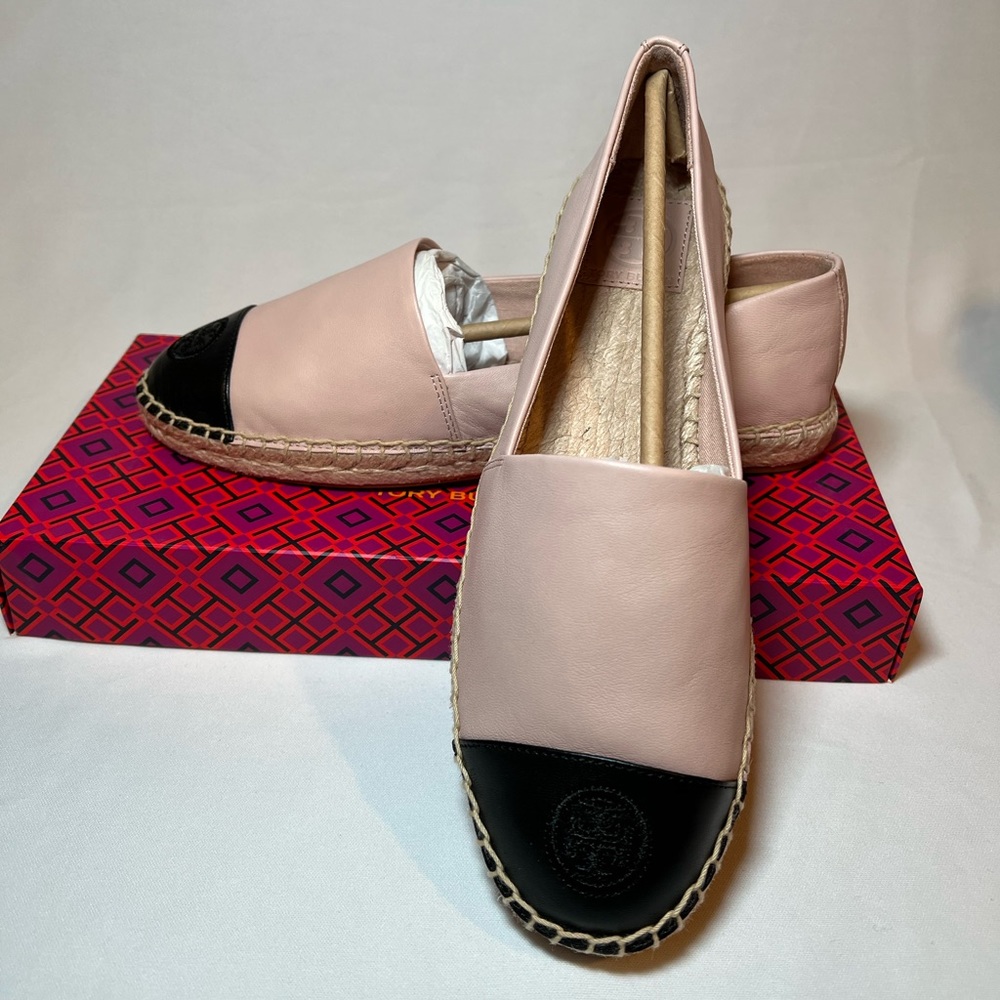 Tory Burch leather espadrilles flat in pink and black